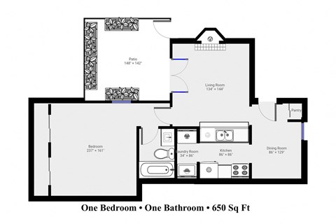 a floor plan of one bedroom unit